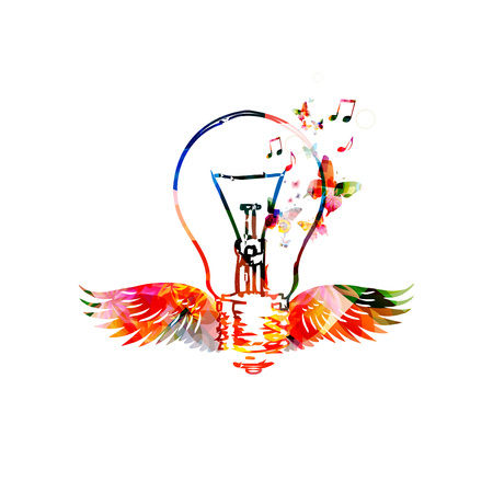 Colorful light bulb with wingsのイラスト素材