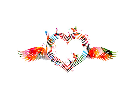 Colorful heart shaped stave with wingsのイラスト素材