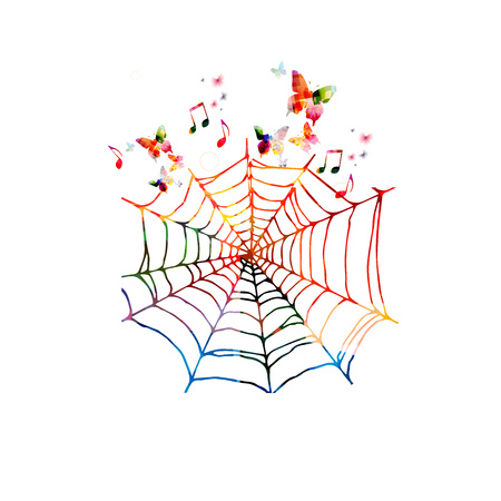Colorful spider web with butterfliesのイラスト素材