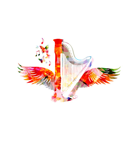Colorful harp with wingsのイラスト素材