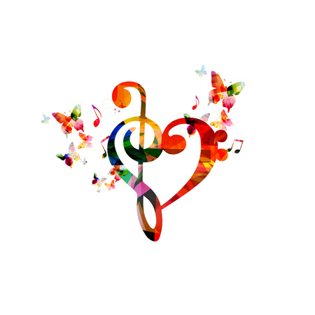 Colorful G-clef heart with butterfliesのイラスト素材
