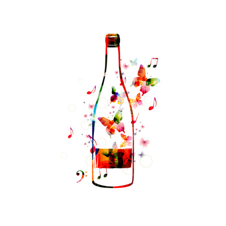 Vector illustration of colorful bottle with butterfliesのイラスト素材