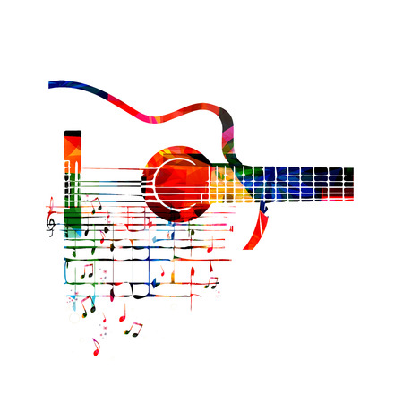 Vector illustration of colorful guitar with music notesのイラスト素材