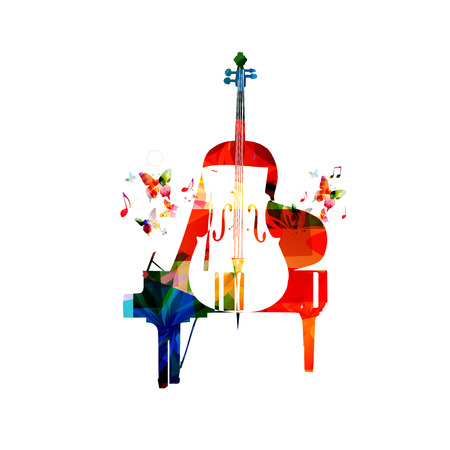 Colorful piano and violoncello vector illustration. Music instruments background. Design for poster, brochure, invitation, banner, flyer, concert and festivalのイラスト素材