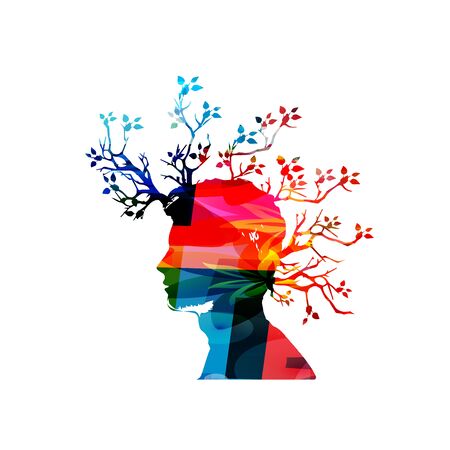 Colorful human head with tree branches vector illustrationのイラスト素材