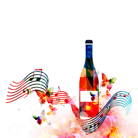 Colorful bottle with music notes isolated vector illustration. Background for restaurant poster, restaurant menu, music events, festivals and promotionsのイラスト素材