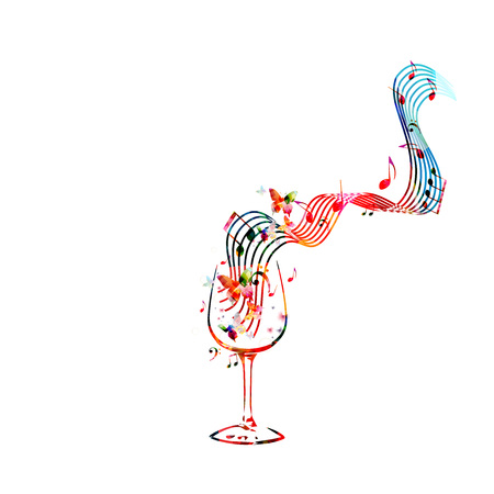Colorful wineglass with music notes isolated vector illustration. Background for restaurant posterのイラスト素材