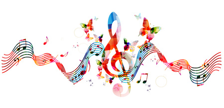 Music notes background. Colorful stave with G-clef and music notes isolated vector illustrationのイラスト素材