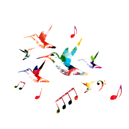 Colorful hummingbirds with music notes isolated vector illustrationのイラスト素材