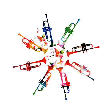Music poster with trumpet pattern. Colorful music instrument isolated vector illustration designのイラスト素材