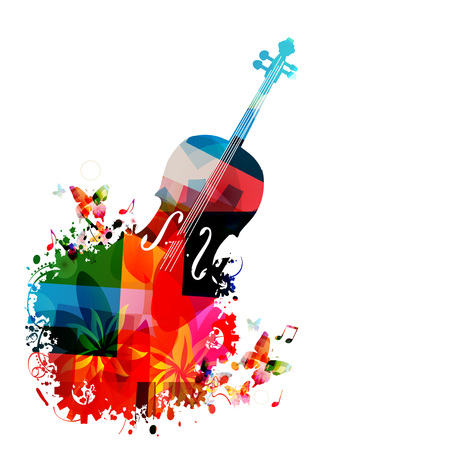 Music instrument background. Colorful violoncello with music notes isolated vector illustrationのイラスト素材