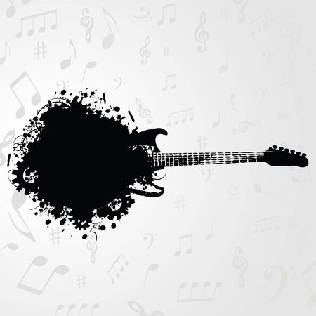 Music instrument background. Black and white guitar with music notes background vector illustrationのイラスト素材