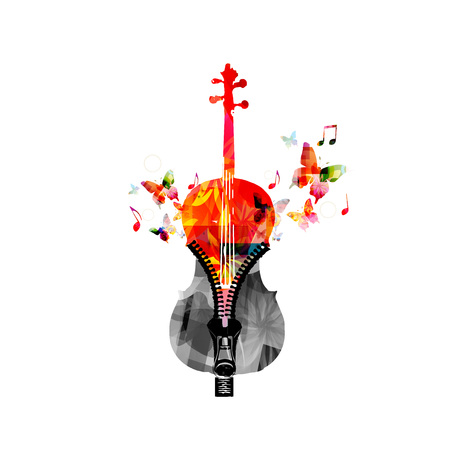 Music colorful design with violoncello. Music instrument vector illustration. Violoncello instrument with music notes and zipperのイラスト素材
