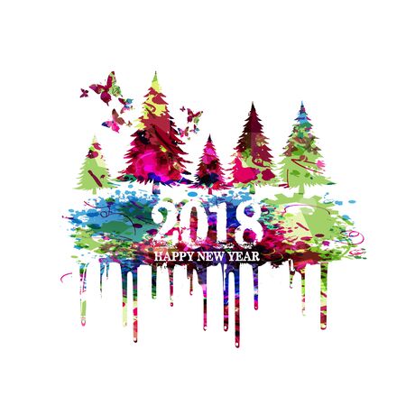 Christmas trees vector illustration. Happy New Year 2018 colorful christmas tree design backgroundのイラスト素材