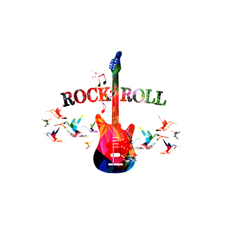 Music colorful background with guitar. Rock music festival poster. Guitar isolated vector illustration. Music instrument vectorのイラスト素材