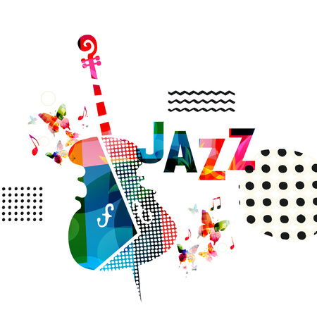 Music colorful background with violoncello vector illustration design. Music festival poster, creative cello design with word jazz. Typographic bannerのイラスト素材