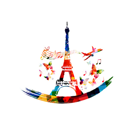 Colorful Eiffel Tower vector illustration design. Famous landmark in Paris. Travel and tourism backgroundのイラスト素材