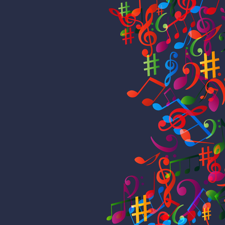 Music background with colorful music notes and G-clef vector illustration design. Artistic music festival poster, live concert, creative treble clef designのイラスト素材