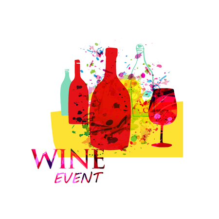 Wine and cocktails colorful background flat vector illustration. Party flyer, wine tasting event, wine festival and celebrations poster design for brochure, invitation card, menu, promotion bannerのイラスト素材