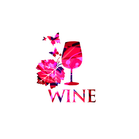 Wine glass with vine background flat vector illustration. Party flyer, wine tasting event, wine festival, celebrations, restaurant poster design for brochure, invitation card, menu, promotion bannerのイラスト素材