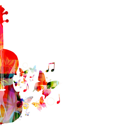 Colorful violoncello with music notes isolated vector illustration design. Music background. Music instrument poster with music notes, festival poster, live concert events, party flyerのイラスト素材