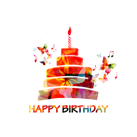 Colorful happy birthday cake greeting cardのイラスト素材