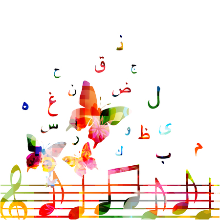 Music  with colorful music notes and Arabic Islamic calligraphy symbolsのイラスト素材