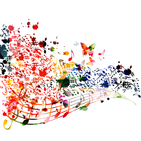 Music background with colorful music notes vector illustration design. Artistic music festival poster, live concert events, party flyer, music notes signs and symbolsのイラスト素材