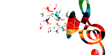 Colorful G-clef with gramophone horn isolatedのイラスト素材