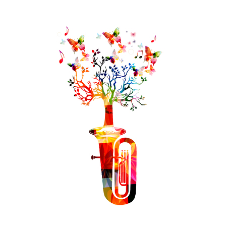 Colorful euphonium with tree isolatedのイラスト素材