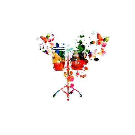 Colorful drums with music notes isolatedのイラスト素材