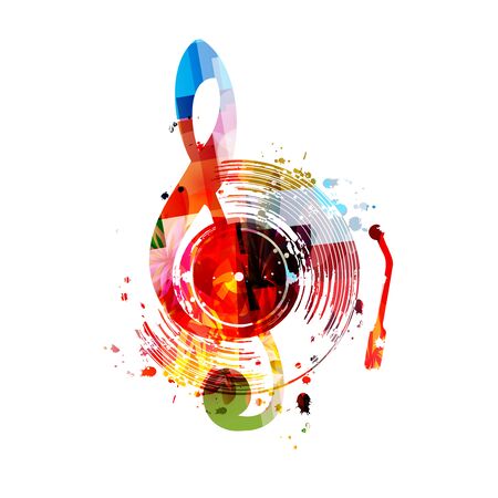Music  with colorful vinyl record disc and G-clef  design.のイラスト素材