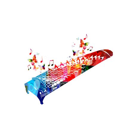 Colorful koto instrument with music notes isolatedのイラスト素材