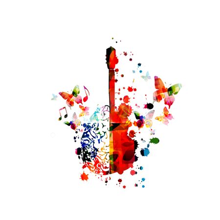 Colorful guitar with human brain isolatedのイラスト素材