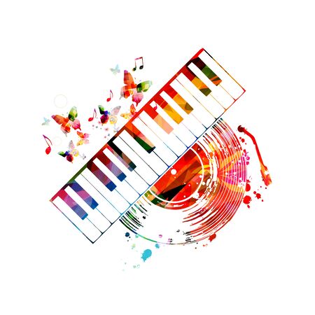 Colorful music  with piano keyboard and vinyl record disc isolatedのイラスト素材