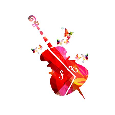 Colorful violoncello with butterflies isolated vector illustration design. Music background with cello. Music festival poster, live shows, concert events, party flyerのイラスト素材