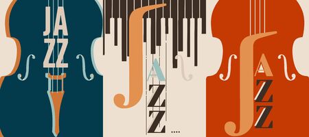 Jazz music festival poster with violoncello flat vector illustration design. Colorful music background, music show, live concert events, party flyer, jazz music poster with celloのイラスト素材