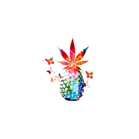 Colorful pineapple with marijuana leaf isolated poster background