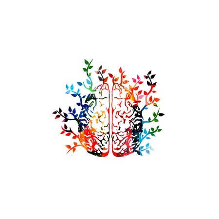Colorful human brain with leaves vector illustration background. Creative thinking, brainstorming...