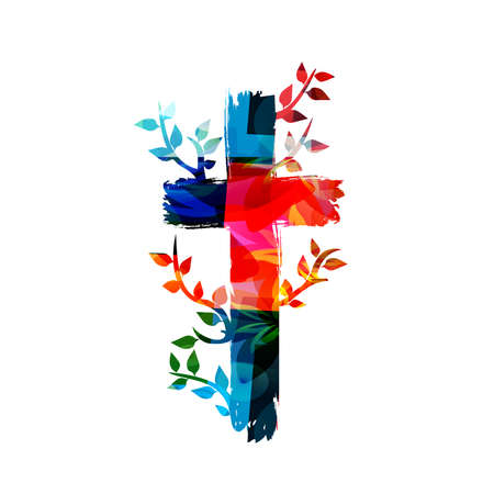 Colorful christian cross isolated vector illustration. Religion themed background. Design for Christianity, prayer and care, church charity, help and supportのイラスト素材
