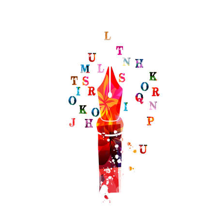 Colorful pencil with alphabet letters isolated for creative writing, idea and inspiration, education and learning concept. Blogging and copywriting vector illustrationのイラスト素材