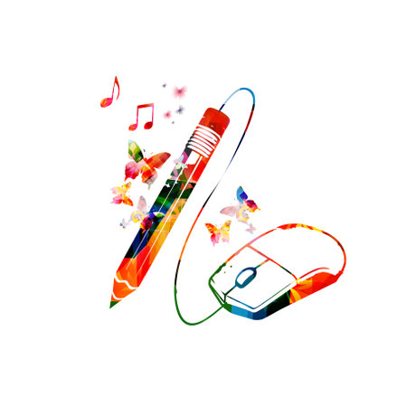 Creative writing, education and learning, composing concept vector illustration. Online education, distant learning, e-learningのイラスト素材