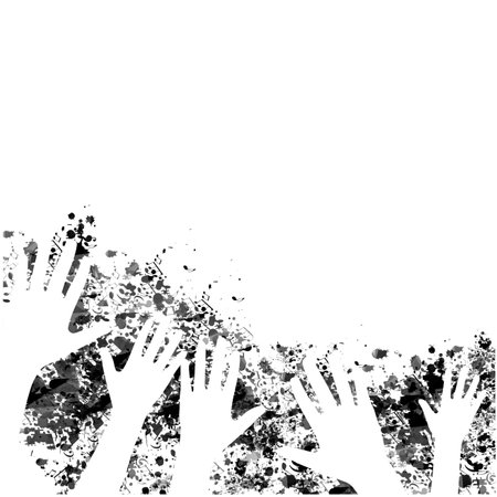 Many human hands raised isolated vector illustration. Charity and help, volunteerism, social care and community support conceptのイラスト素材