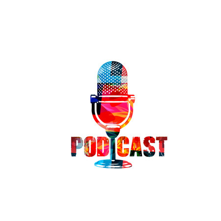 Audio podcast concept, podcast recording, online show, live streaming, broadcasting colorful vector illustration designのイラスト素材