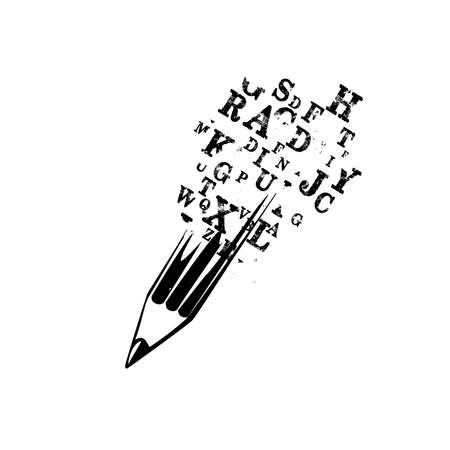 Pencil with alphabet letters isolated for creative writing, idea and inspiration, education and learning concept. Blogging and copywriting vector illustrationのイラスト素材