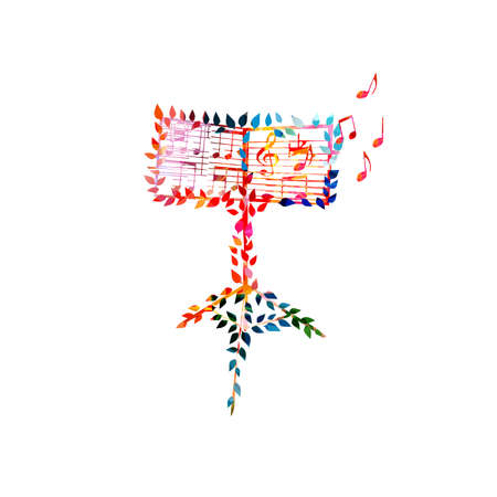 Music sheets on orchestra music stand isolated, colorful vector illustration. Music performance, conducting, live events and music festivals. Melody sheets with notes, nature inspired designのイラスト素材