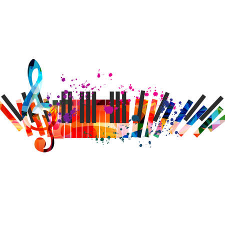 Piano keys with G-clef isolated for live concert events, jazz music festivals and shows, party flyer. Musical promotional poster with piano keyboard colorful vector illustrationのイラスト素材