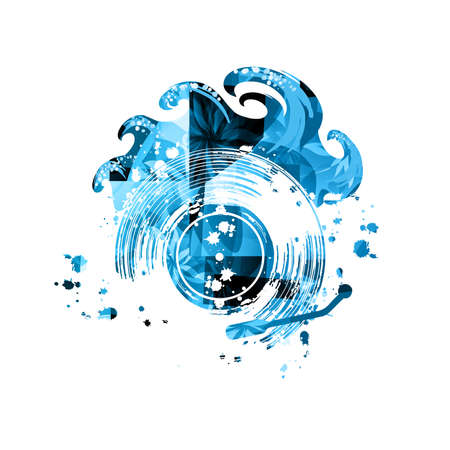 Vinyl record disc with waves vector illustration. Listening music, relaxing, inspirational music. Concert events, music festivals and shows, party flyer designのイラスト素材