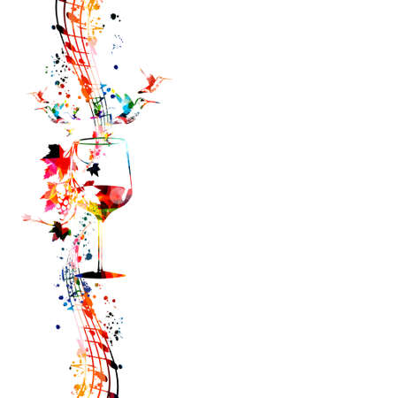 Colorful wine glass with vine vector illustration. Party flyer, wine tasting event, wine festival, celebrations, restaurant poster. Wine drink design for brochure, invitation card, menu, promotionのイラスト素材
