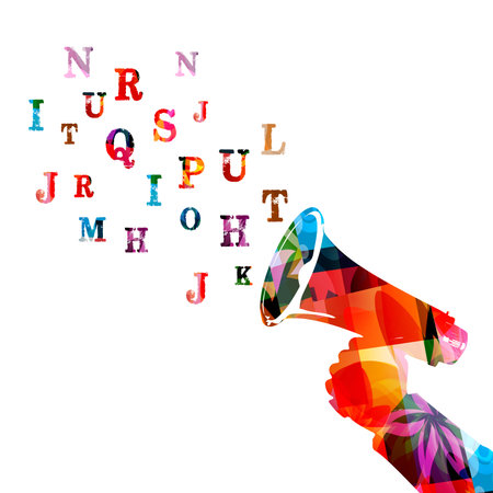 Colorful megaphone with font lettersのイラスト素材